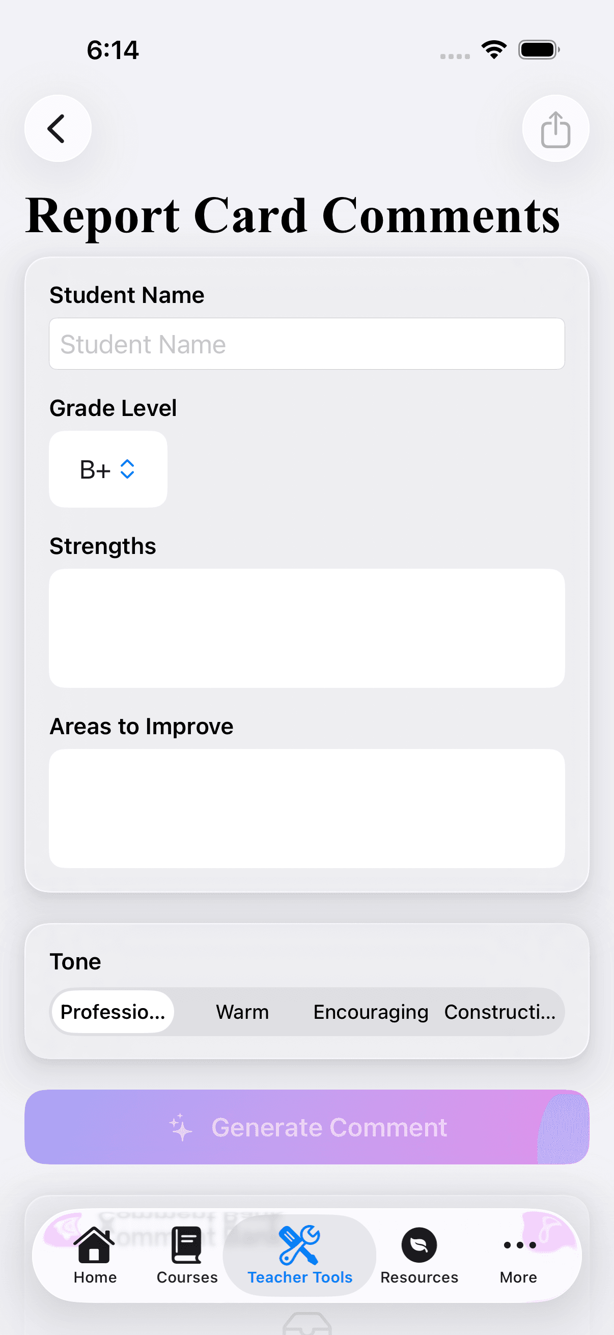 Report Card Comments — iOS