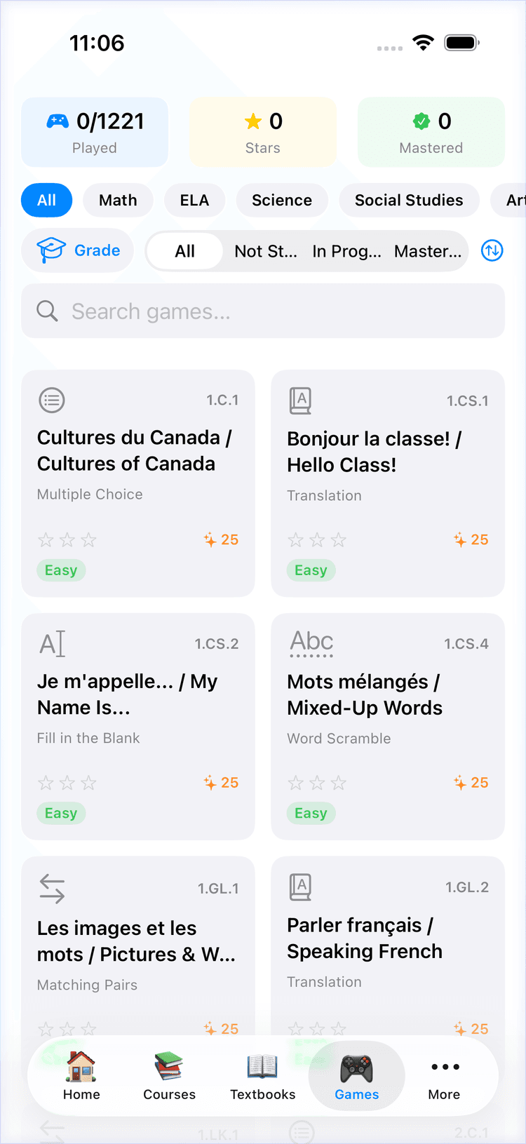 WolfWhale learning games screen.